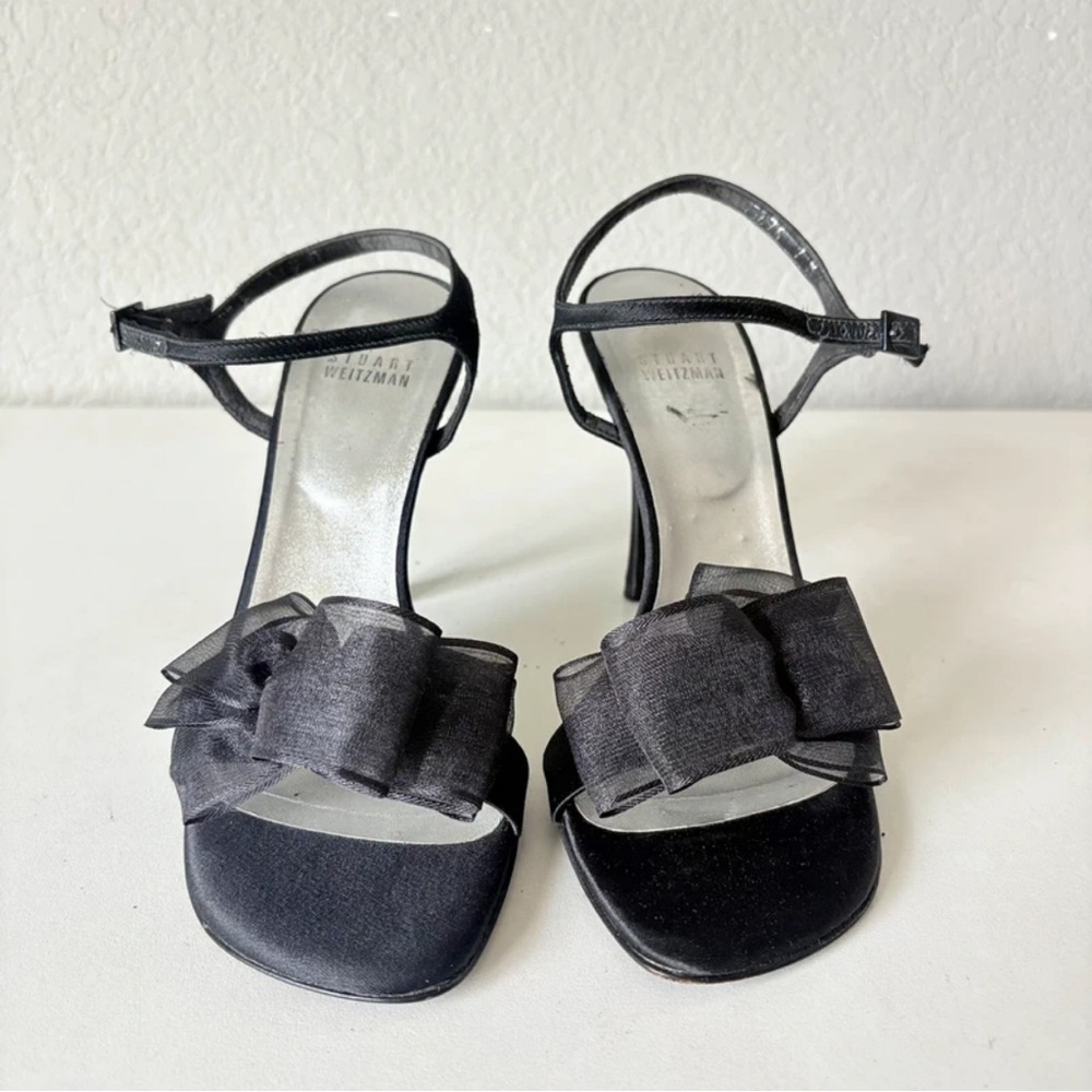 Stuart Weitzman Black Bow T-Strap Sandals